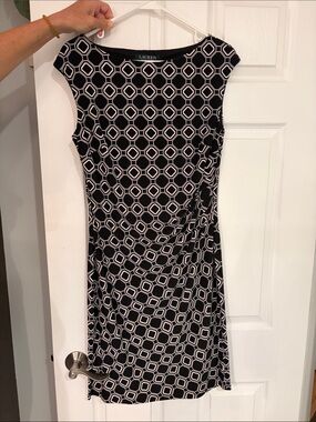 Ralph Lauren Black and White Geometric Midi Dress